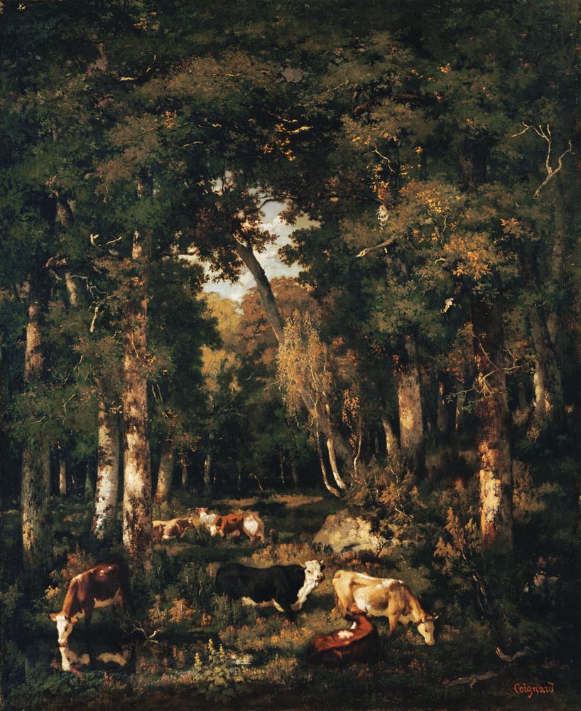 Cows in the woods of Fontainebleau. a Louis Coignard
