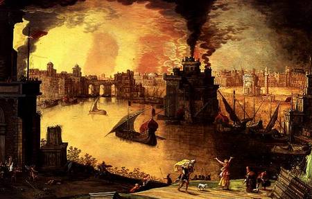 The Burning of Troy (panel) a Louis de Caullery