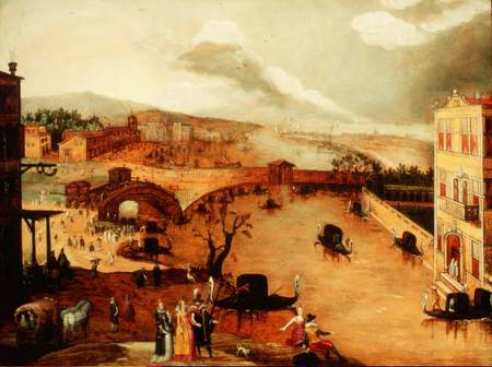 Scene Galante in a River Landscape (panel) a Louis de Caullery