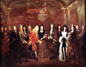 Louis XIV (1638-1715) welcomes the Elector of Saxony, Frederick Augustus II (1670-1733) to Fontaineb