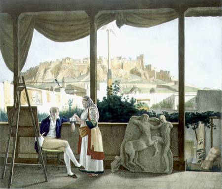 The French Consul, Monsieur Fauvel, on the terrace of his house in Athens, engraved by the Thierry B a Louis Dupre