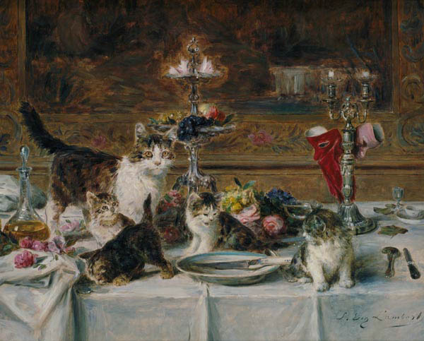 Kittens at a banquet a Louis Eugene Lambert