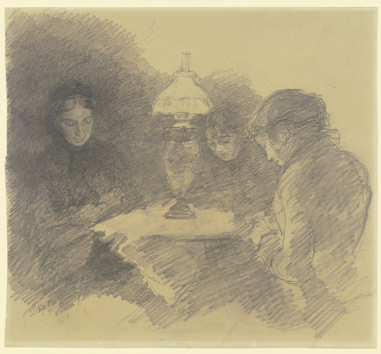Drei Frauen unter einer Tischlampe a Louis Eysen