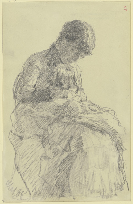 Sitzende Frau beim Handarbeiten a Louis Eysen