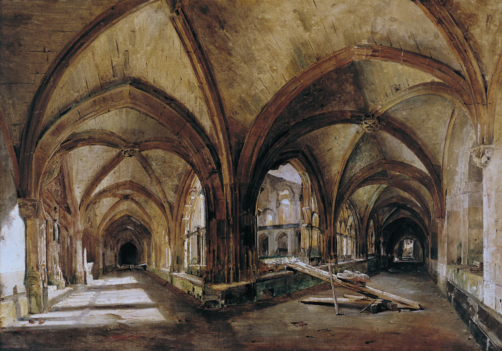 The Cloisters of St. Wandrille a Louis Gabriel Eugène Isabey
