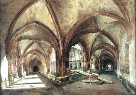 View of the cloister of Saint-Wandrille a Louis Gabriel Eugène Isabey