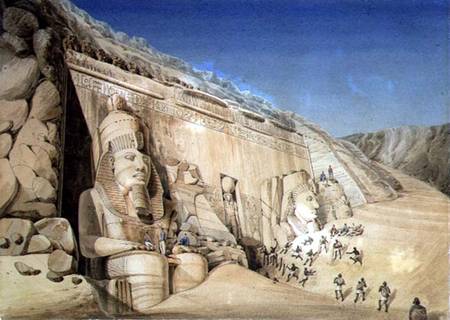 The Excavation of the Great Temple of Ramesses II, Abu Simbel  on a Louis M.A. Linant de Bellefonds