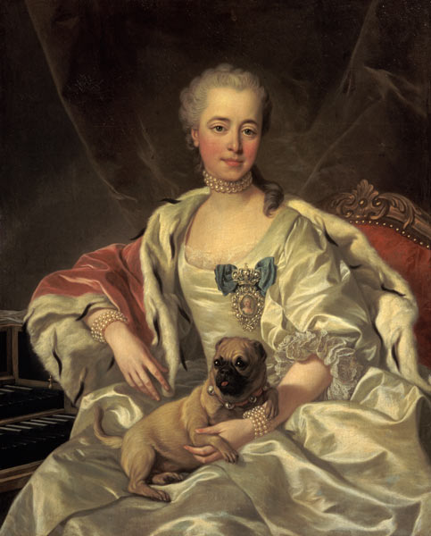 Portrait of the princess Golytschina with her little dog a Louis Michael van Loo