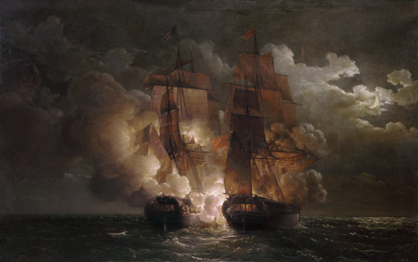 Battle Between the French Frigate 'Arethuse' and the English Frigate 'Amelia' in View of the Islands a Louis Philippe Crepin