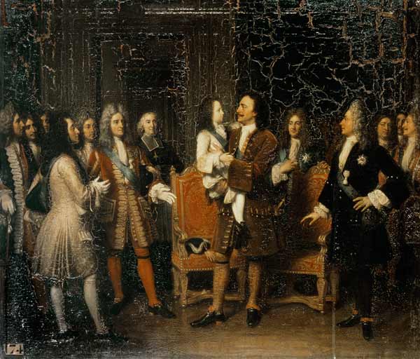 Louis XV (1710-74) Visiting Peter I (1672-1725) the Great at l'Hotel de Lesdiguieres a Louise Marie Jeanne Hersent