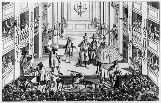 Riot at Covent Garden Theatre in 1763 in consequence of the Managers refusing to admit half-price in a Louis Philippe Boitard