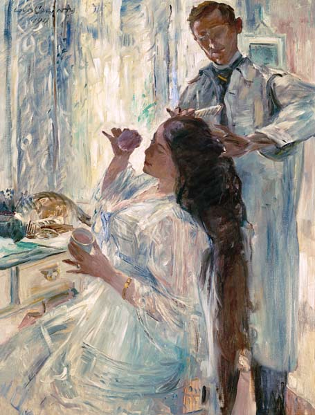 The wife of the artist at the dressing table. a Lovis Corinth