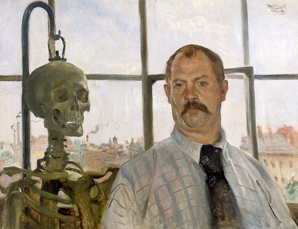 Self-portrait with skeleton a Lovis Corinth