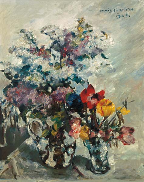 Lilac, anemones and kitten a Lovis Corinth
