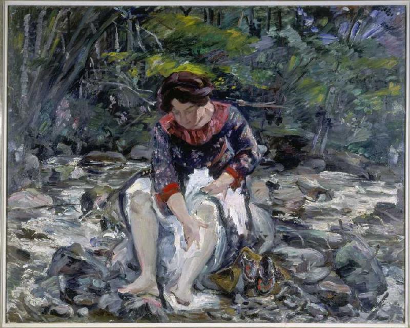 Girl in the woods brook (Charlotte Corinth) a Lovis Corinth