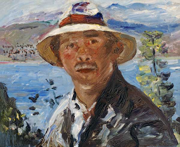 Self-portrait with straw hat a Lovis Corinth
