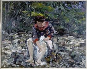 Girl in the woods brook (Charlotte Corinth)