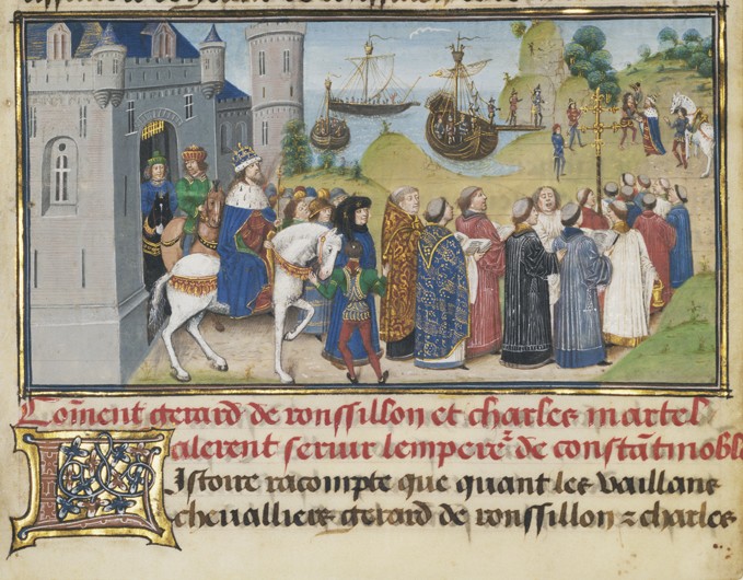 The Byzantine Emperor Welcoming Roussillon and Martel a Loyset Liédet