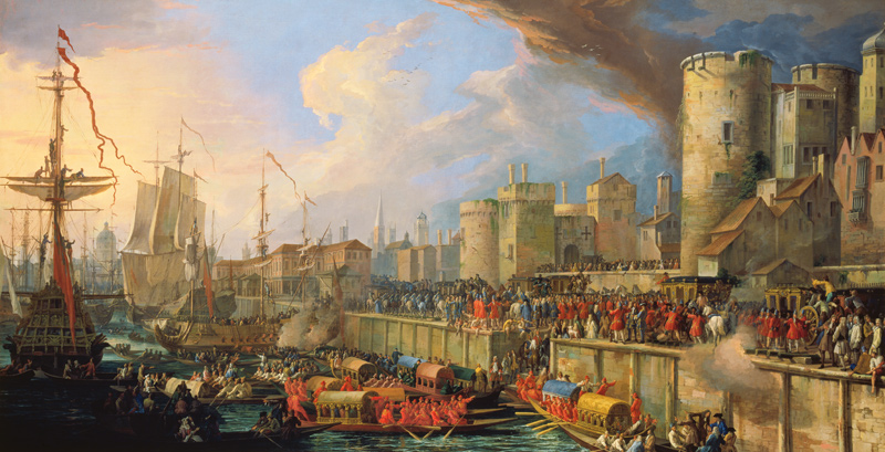 Arrival of two Venetian Ambassadors at the Stairs of the London Tower a Luca Carlevarijs
