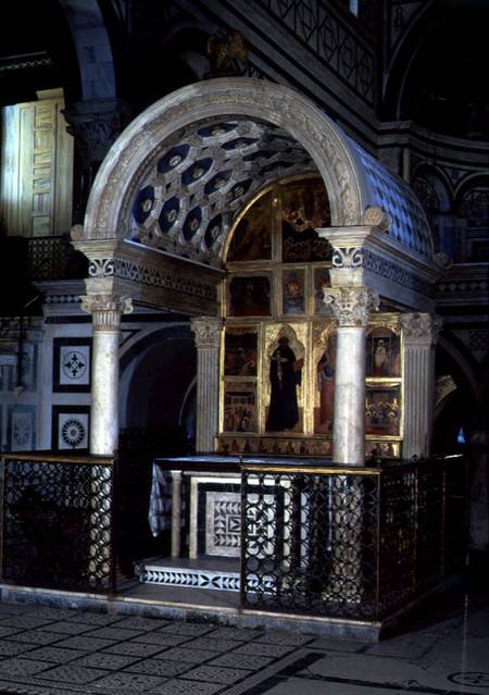 Tabernacle or Chapel of the Crucifixion designed by Michelozzo di Bartolomeo (1396-1472), enamelled a Luca  della Robbia
