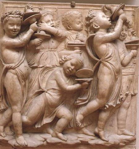 Putti playing cymbals, detail from the Cantoria a Luca Della Robbia