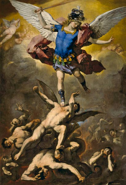Archangel Michael overthrows the rebel angel a Luca Giordano