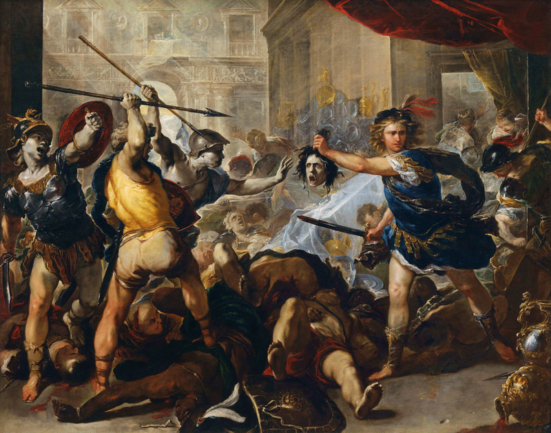 Perseus turning Phineas and his Followers to Stone a Luca Giordano