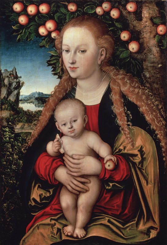 Madonna with child under the apple tree. a Lucas Cranach il Vecchio