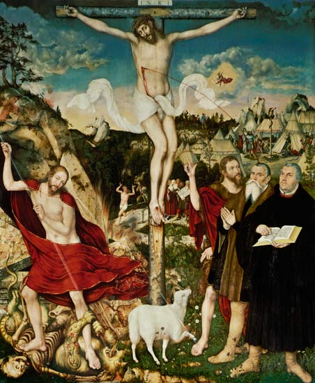 Altar of the Peter and Paulkirche in Weimar middle panel: Christ at the cross. a Lucas Cranach il Vecchio