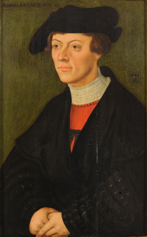 Portrait of a 19-year-old young man in black clothes a Lucas Cranach il Vecchio