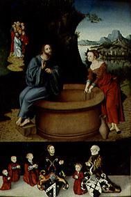 Christ and the Samariterin at the fountain below: Family picture of the founder. a Lucas Cranach il Vecchio