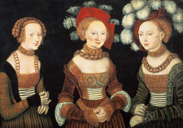 Three princesses of Saxony, Sibylla (1515-92), Emilia (1516-91) and Sidonia (1518-75), daughters of a Lucas Cranach il Vecchio