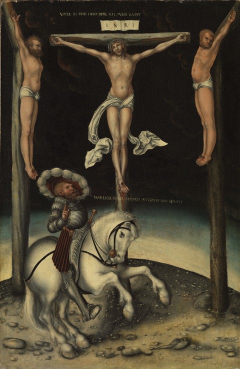 The centurion Longinus among the crosses of Christ and the two thieves a Lucas Cranach il Vecchio