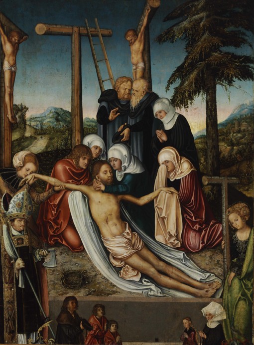 The Lamentation over Christ with Saints Wolfgang and Helena a Lucas Cranach il Vecchio
