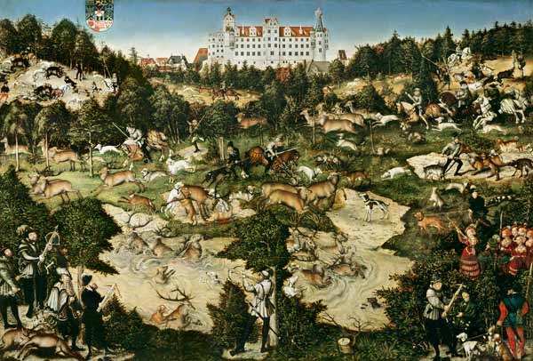 Hunt in Torgau in honour of Karls V. a Lucas Cranach il Vecchio