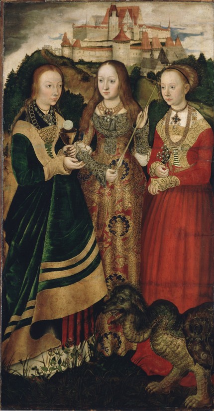 Altarpiece with the Martyrdom of Saint Catharine, right wing: The Saint Barbara, Ursula and Margaret a Lucas Cranach il Vecchio