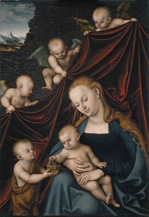 The Virgin and Child with Saint John and Angels a Lucas Cranach il Vecchio