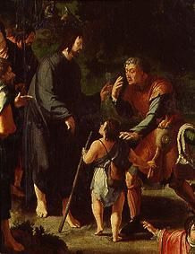 The cure of the blind man of Jericho. Detail: Christ and the blind man a Lucas van Leyden