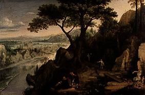 View of the city of Linz at the Danube. a Lucas van Valckenborch