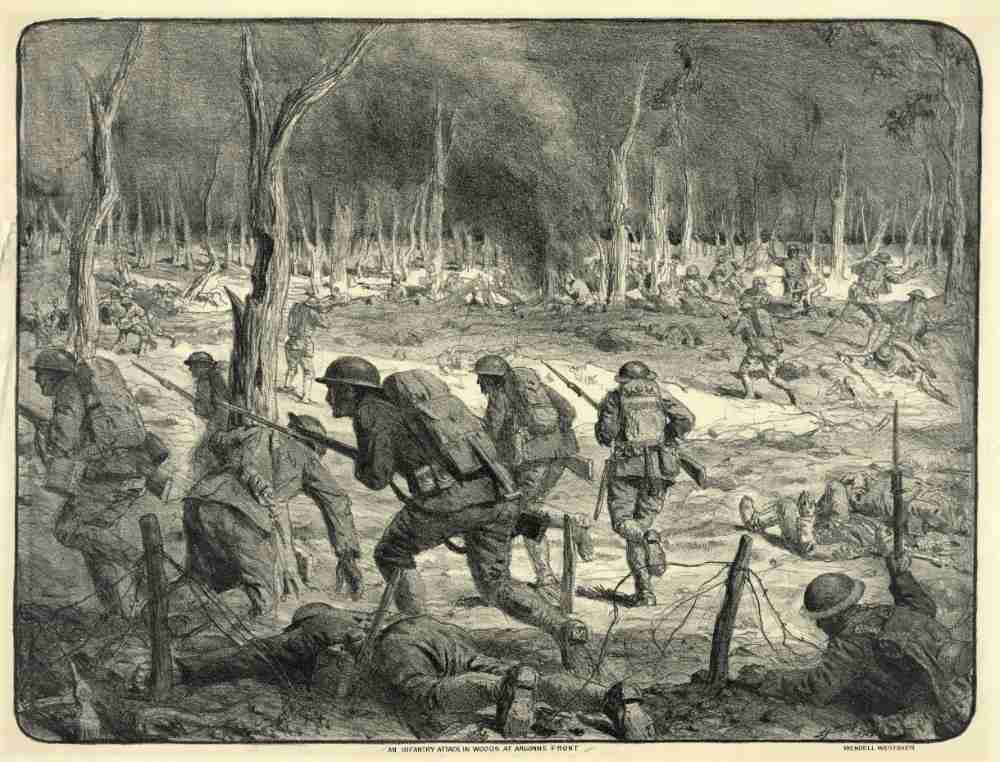 An Infantry Attack in Woods at Argonne Front a Lucien Hector Jonas