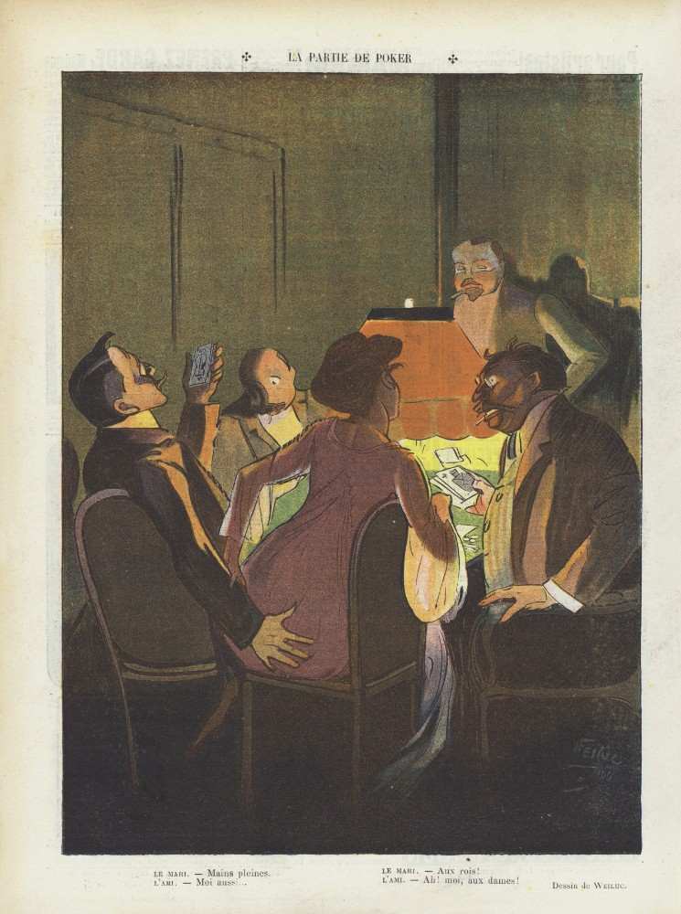 The poker game. Illustration for Le Rire a Lucien Henri Weiluc