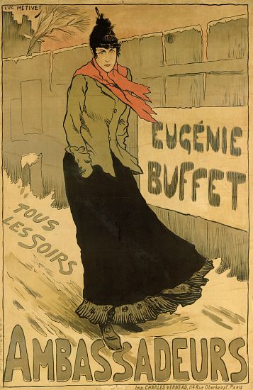 Reproduction of a poster advertising 'Eugenie Buffet', at the Ambassadeurs, Paris a Lucien Métivet