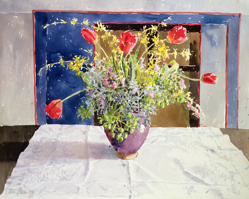 Spring Flowers in a Vase, 1988 (w/c on paper)  a Lucy Willis
