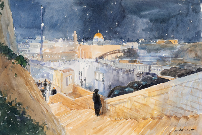 The Western Wall, Night, Jerusalem a Lucy Willis
