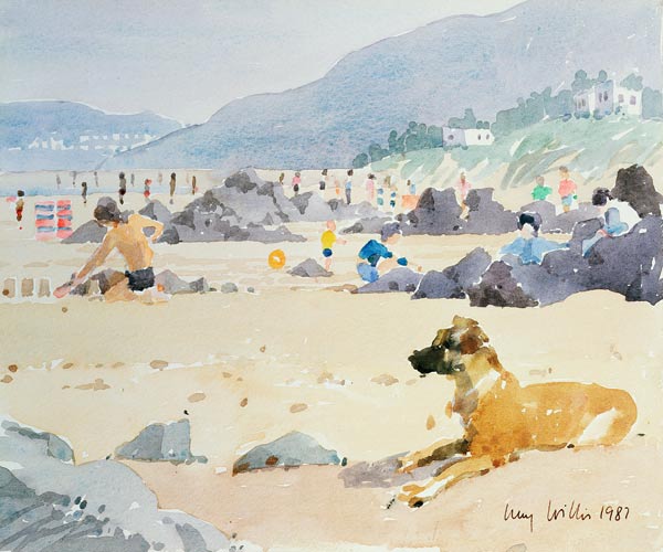Dog on the Beach, Woolacombe, 1987 (w/c on paper)  a Lucy Willis