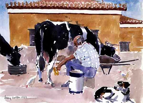Lefteri Milking, 1989 (w/c on paper)  a Lucy Willis