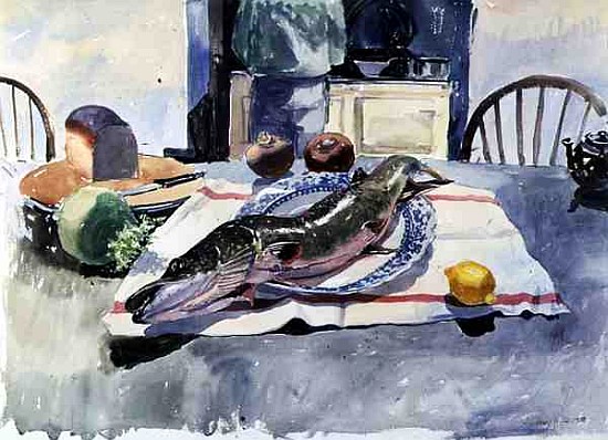 Pike on a Plate, 1986 (w/c on paper)  a Lucy Willis