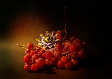 Red grapes and passion flower