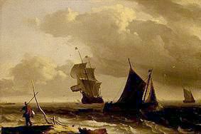 Troubled sea with ships a Ludolf Backhuyzen