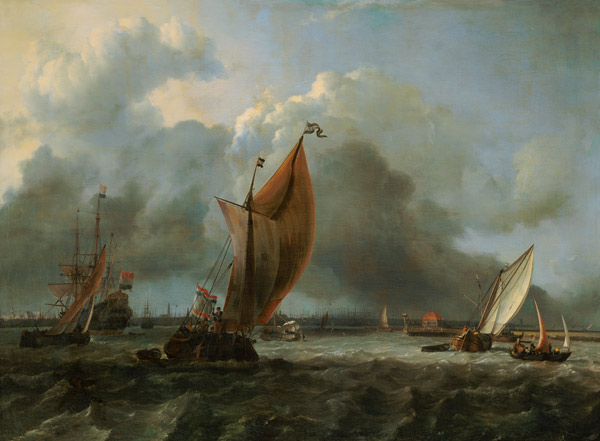 Sailing ships on the river Ij near Amsterdam. a Ludolf Backhuyzen
